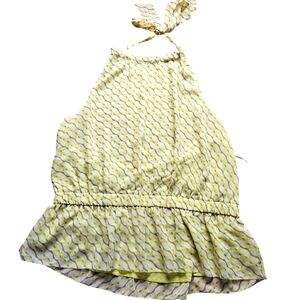 Ryegrass Tie Neck Halter Top Geometric Print Soft Greens Pink Size 2XL